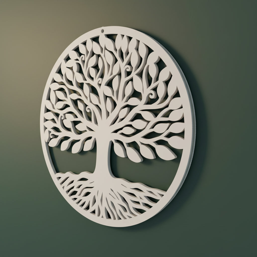 Levensboom Bron van Harmonie in wit – 3D-geprint wand- en raamhanger met sierlijke takken