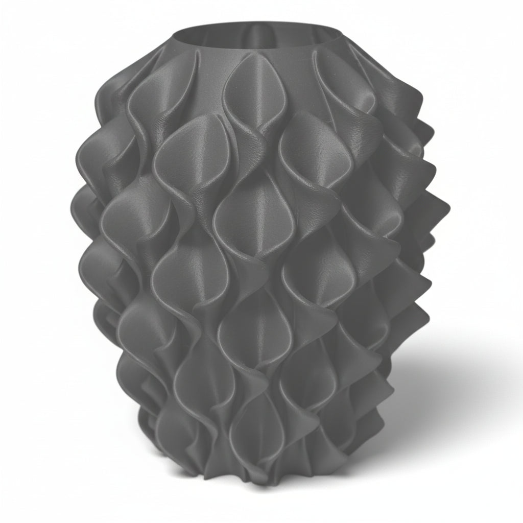 Seravasa 3D-geprinte vaas in grijs op witte achtergrond