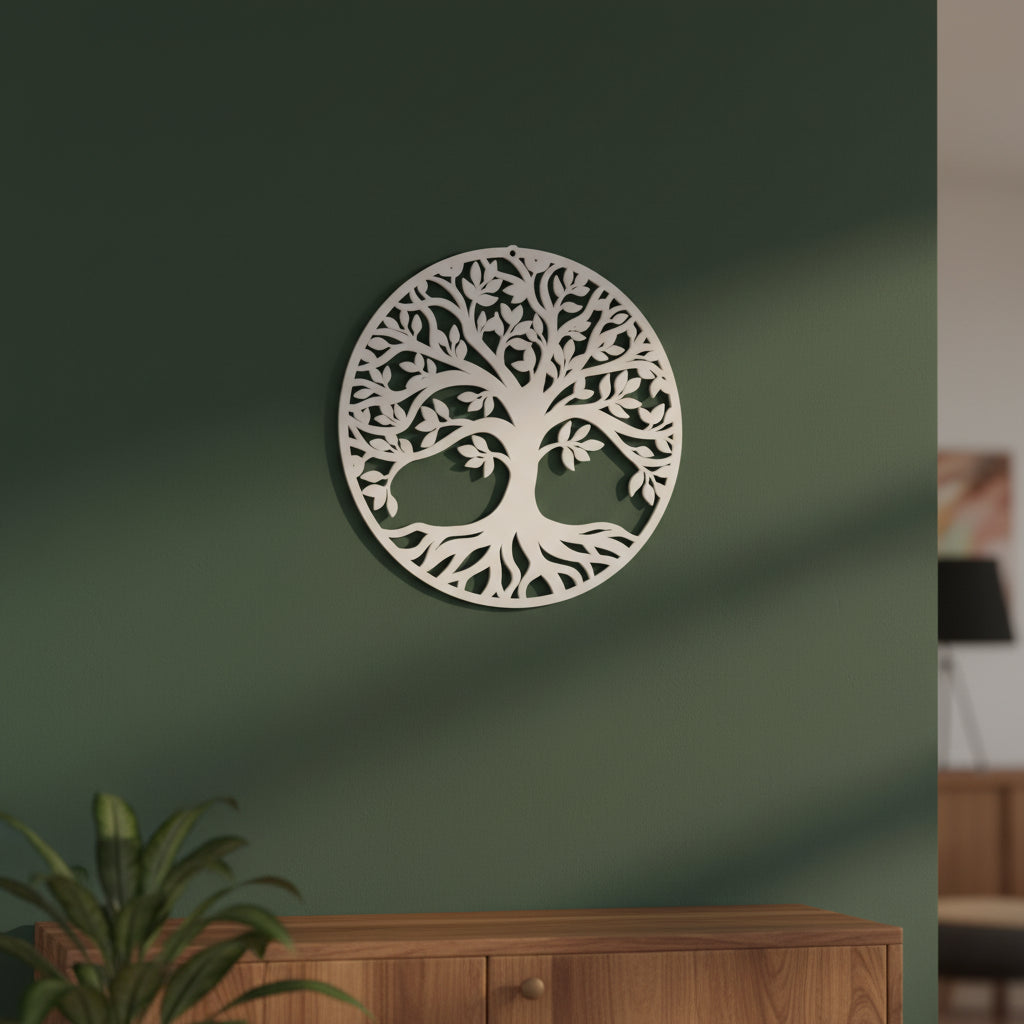 Levensboom Cirkel van Rustkracht met zachte lichtval voor boven je dressoir aan de muur