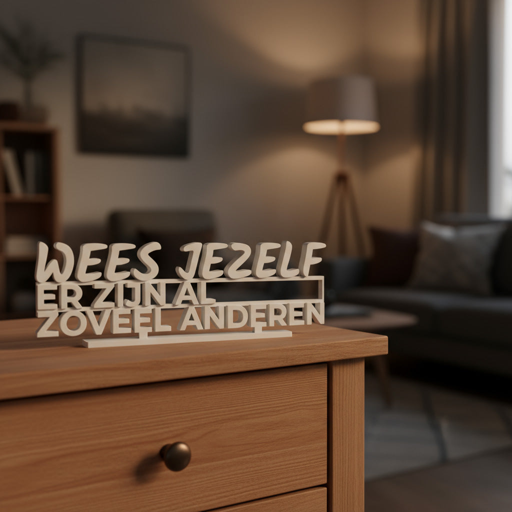 Detail van Wees je zelf – moderne typografische 3D-print met positieve boodschap