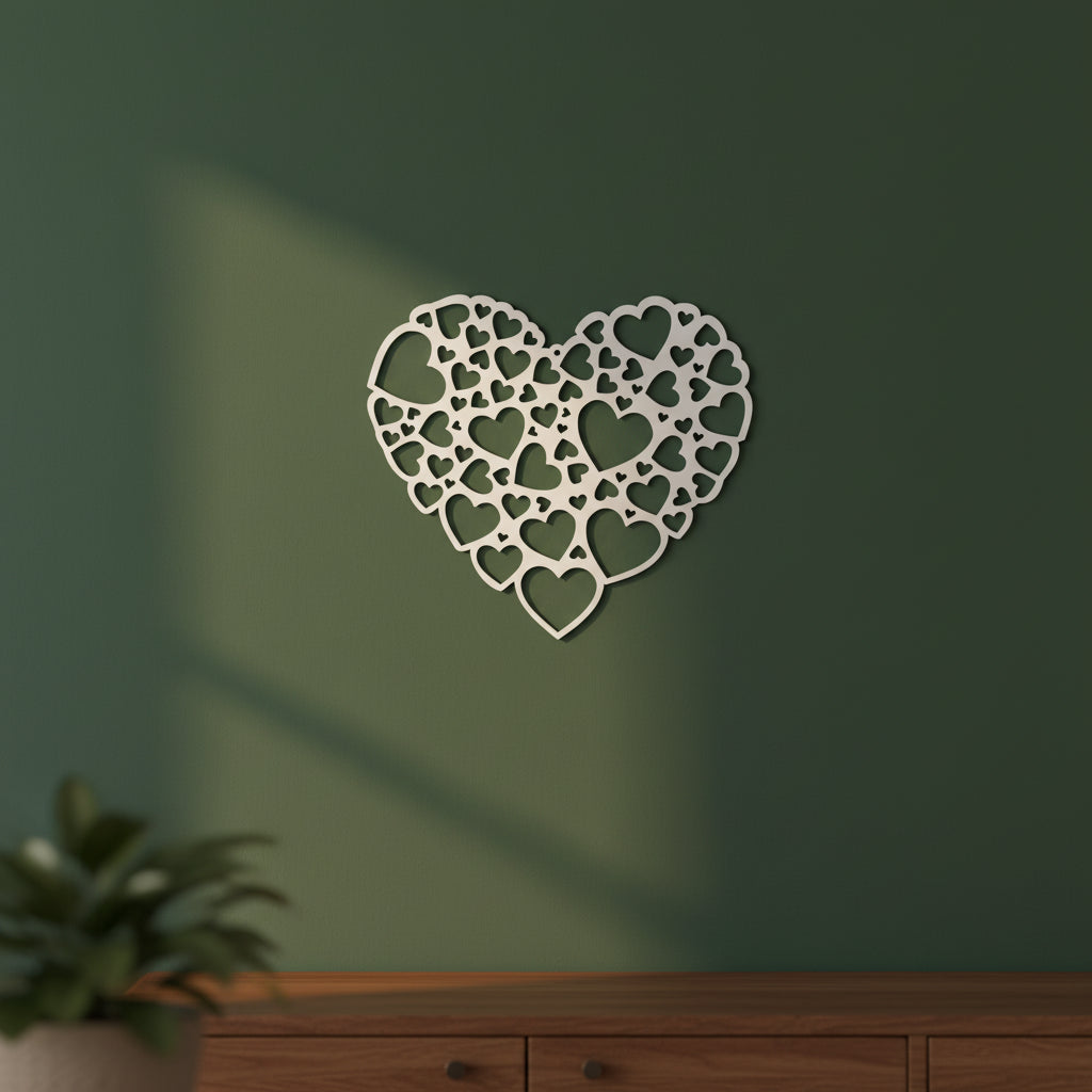 Het Hart van Samenzijn als 3D wanddecoratie boven een dressoir, een warm en symbolisch ontwerp dat verbondenheid en rust uitstraalt in het interieur.