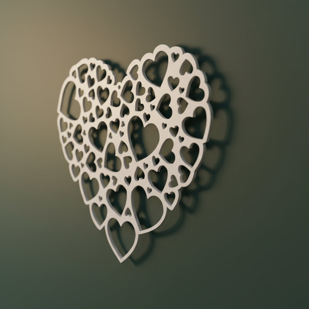 Detail van het Hart van Samenzijn, een 3D-geprint hart opgebouwd uit meerdere harten als symbool van verbondenheid en samen zijn.