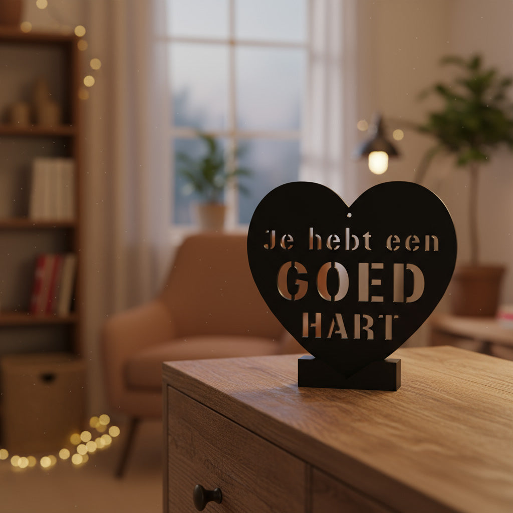 Hartvormige 3D-print – als positieve spreuk om neer te zetten, exclusief verkrijgbaar bij Onwies Shop
