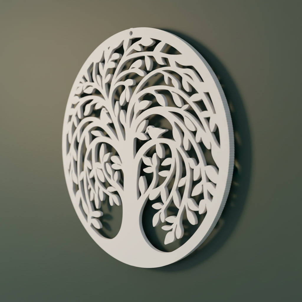 Levensboom Zachte Overgave in wit – 3D-geprint wand- en raamhanger met sierlijke takken