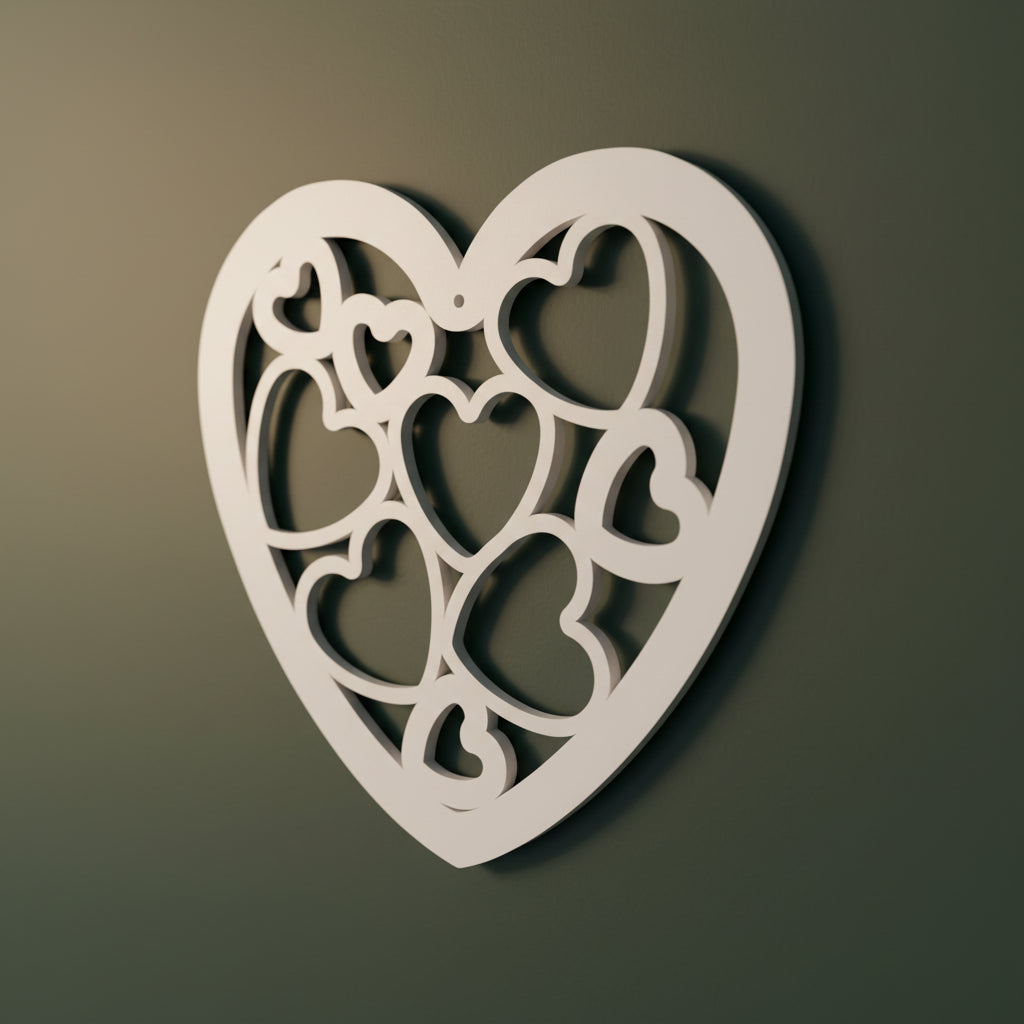 Detail van het Hart van Samengekomen Liefde, een 3D-geprint hart met samengebrachte harten als symbool van verbinding en liefde.