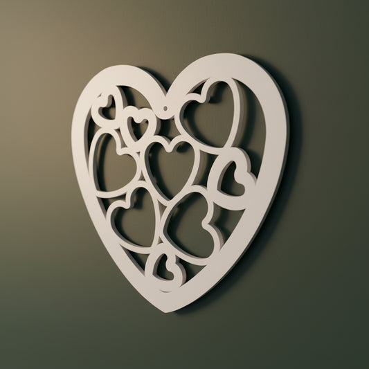 Detail van het Hart van Samengekomen Liefde, een 3D-geprint hart met samengebrachte harten als symbool van verbinding en liefde.