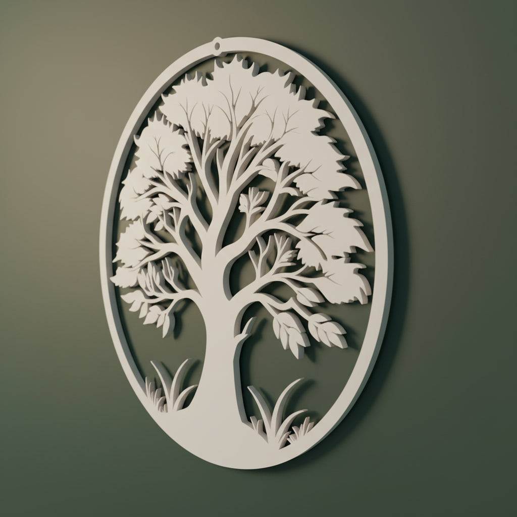 3D-geprinte Levensboom Kroon van Rustvolle Groei in wit – spiritueel wand- en raamdecor