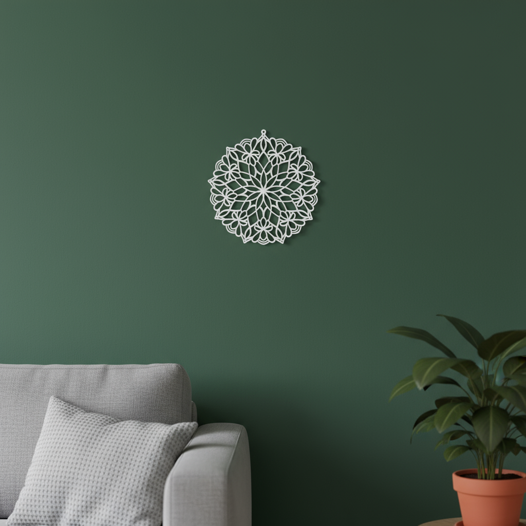 Detail van Mandala Essentie van Evenwicht – geometrisch patroon zichtbaar in 3D-print met balans en harmonie