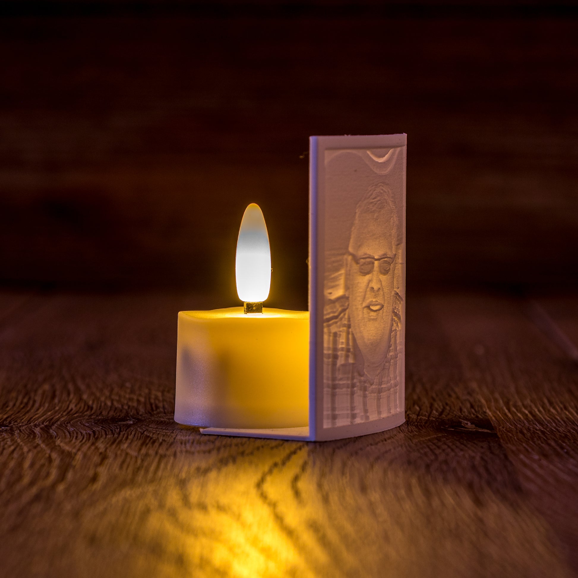 Herinneringslicht met foto en zichtbaar oplaadbaar waxinelichtje – 3D-geprint fotolicht met warme gloed