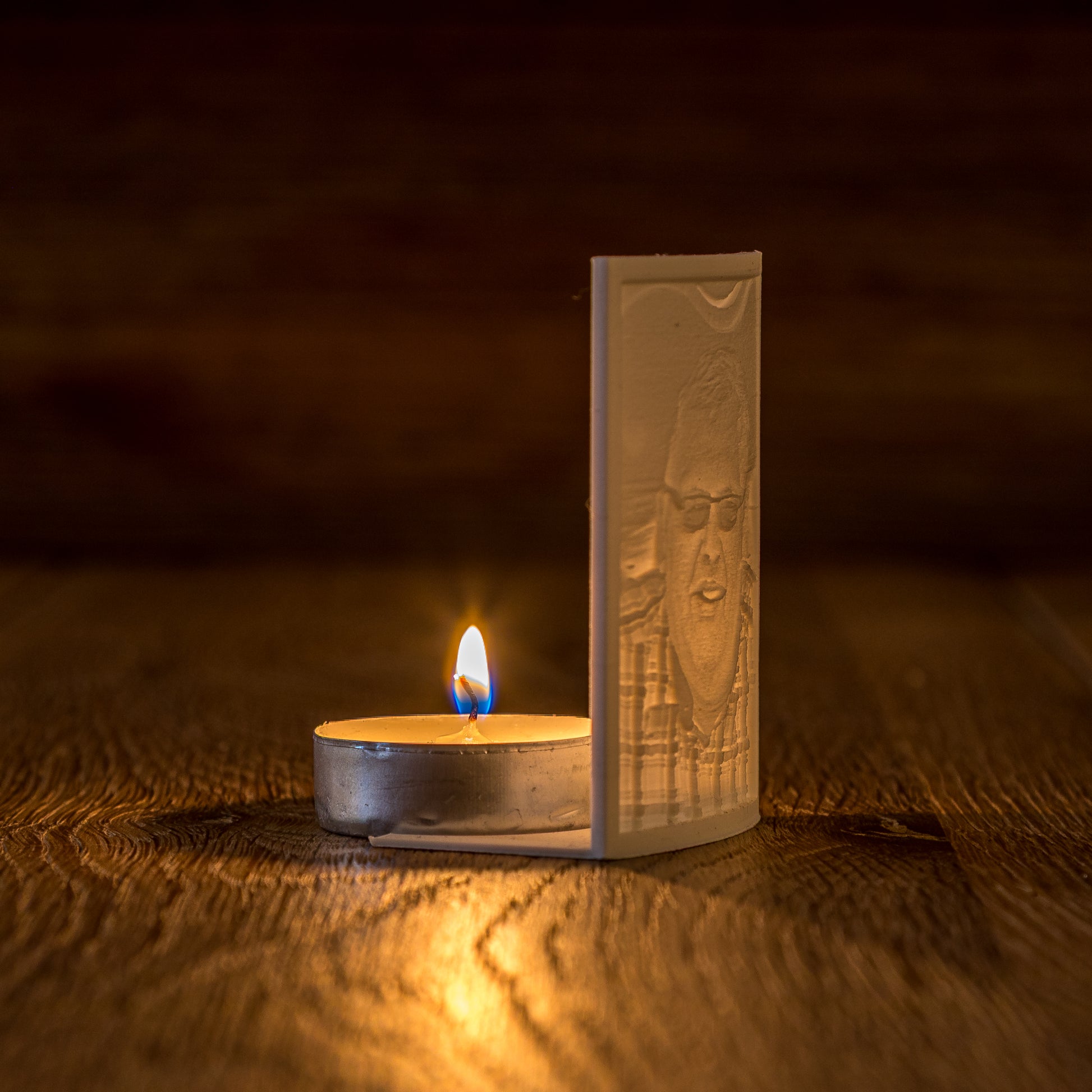 Herinneringslicht met foto en zichtbaar waxinelichtje – 3D-geprint fotolicht met warme gloed