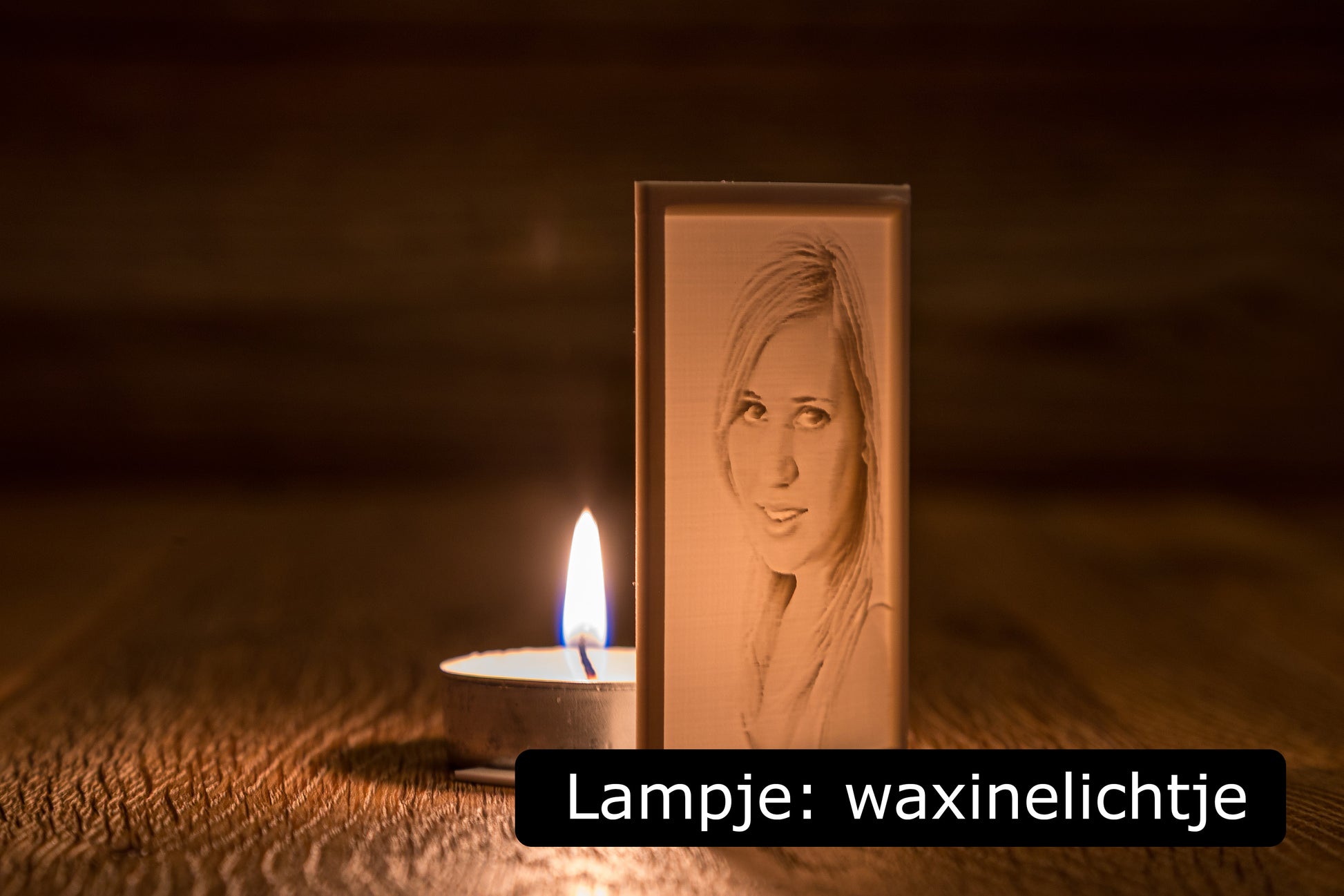 Foto herinneringslicht met waxinelichtje van je geliefde