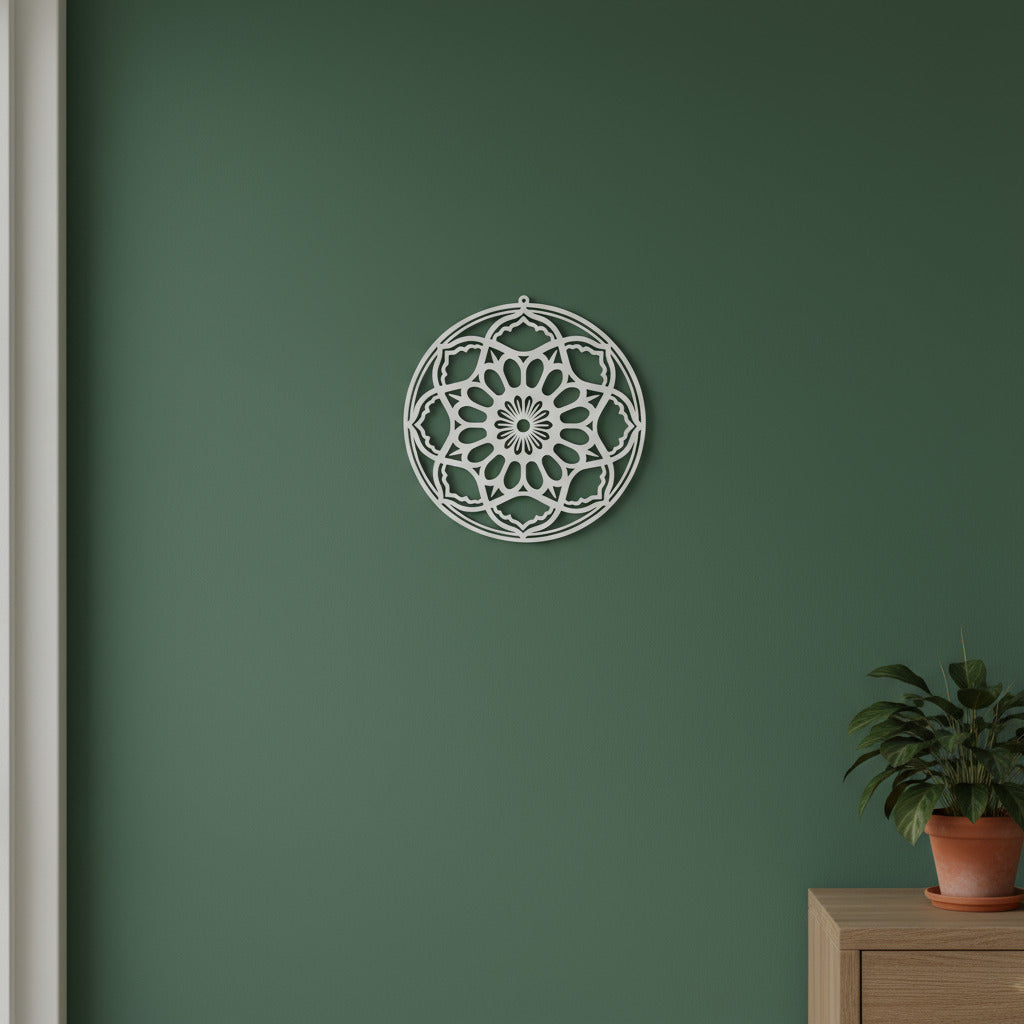 Detail van Mandala Tijdloze Bloei – geometrisch bloempatroon zichtbaar in 3D-print