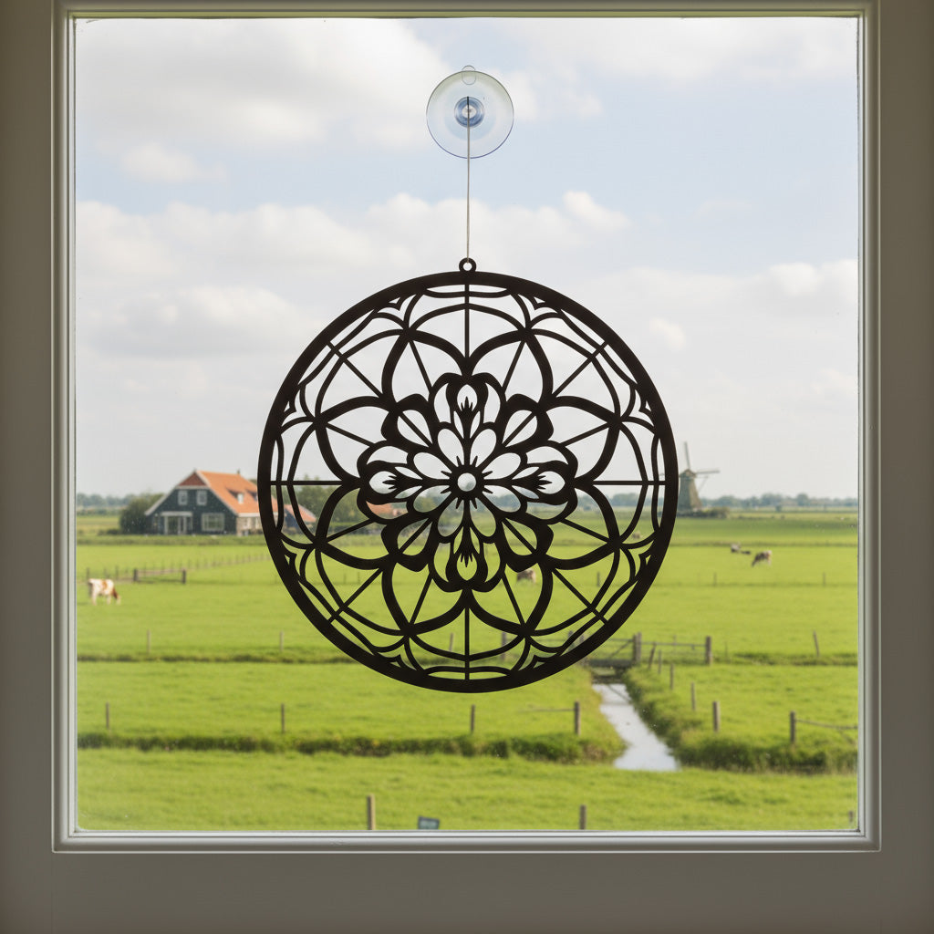 Mandala Waardekring – artistieke 3D-geprinte mandala met harmonie en balans als raamdecoratie
