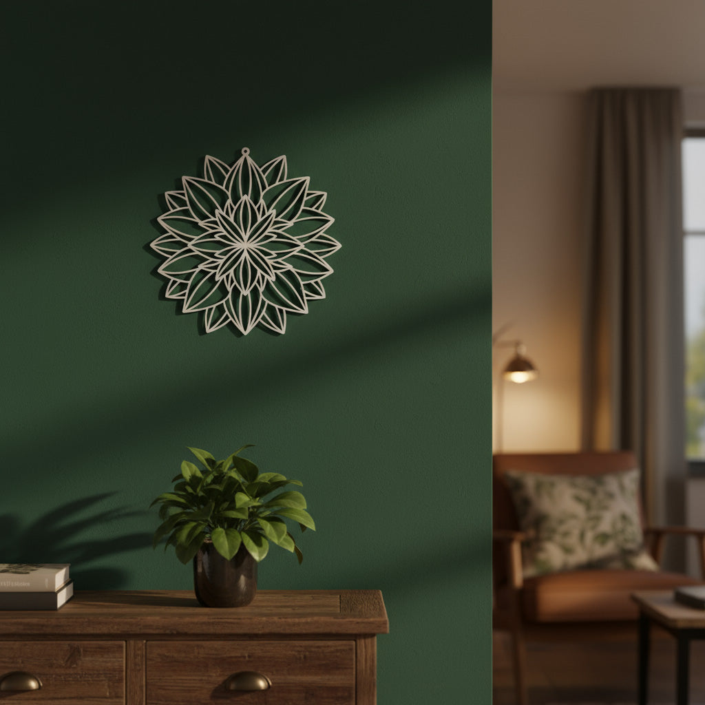 Mandala Zonbloem van Rust – 3D-geprint wanddecoratie met zonnebloem mandala, exclusief Onwies Shop