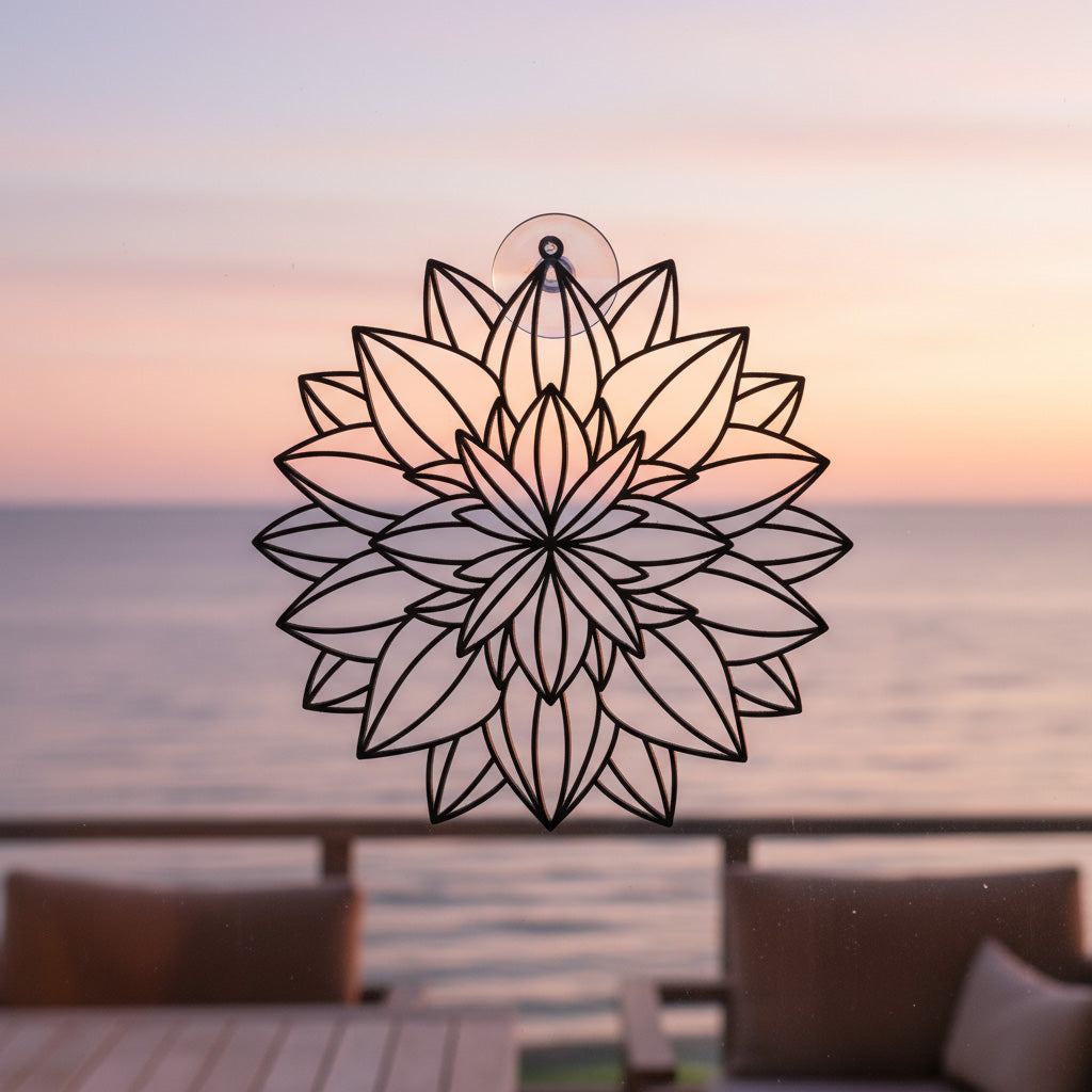 Detail van Mandala Zonbloem van Rust – geometrisch zonnebloem patroon zichtbaar in 3D-print